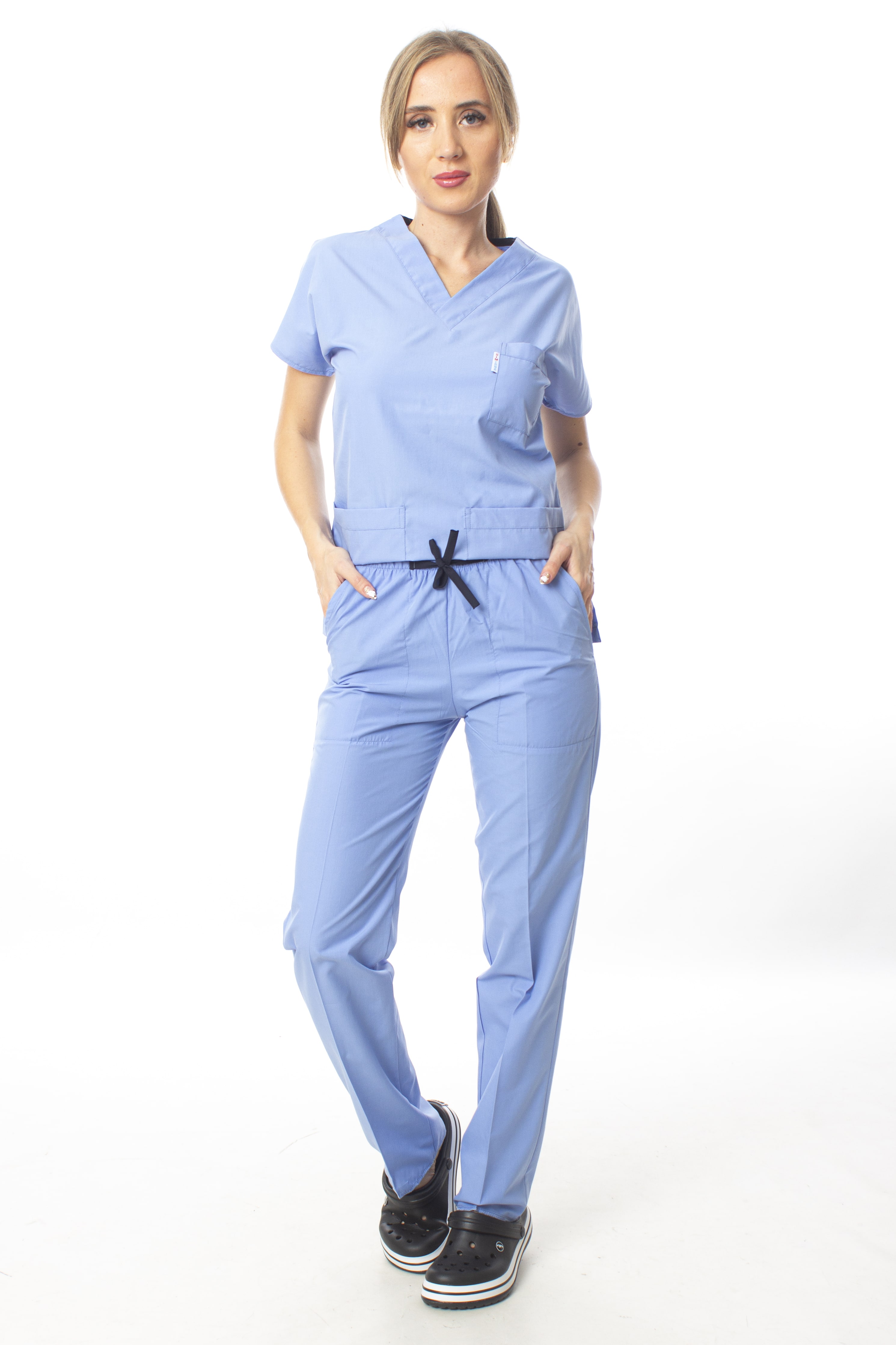 Açık Mavi Cerrahi Doktor Hemşire Scrubs Forma Takım