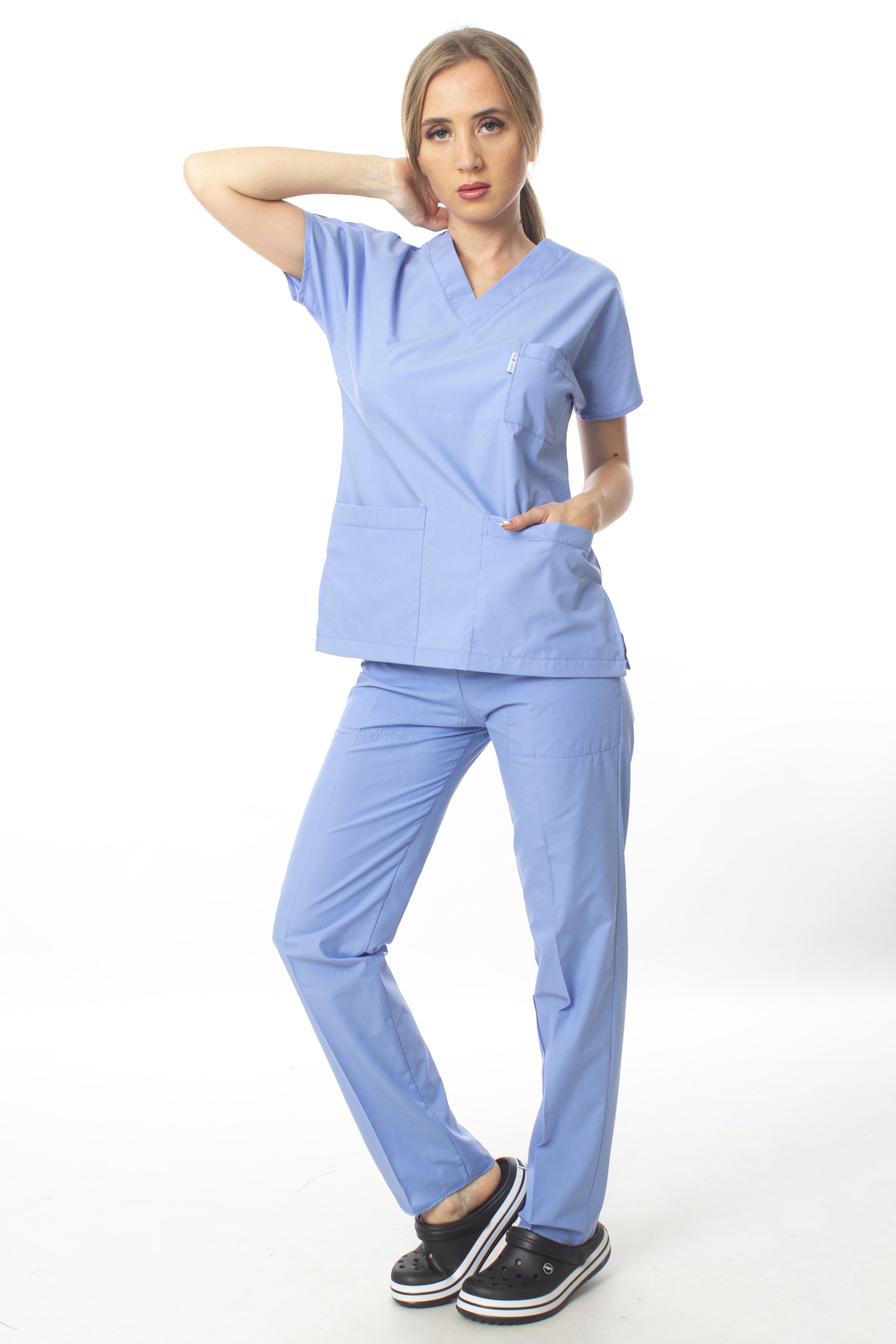 Açık Mavi Cerrahi Doktor Hemşire Scrubs Forma Takım