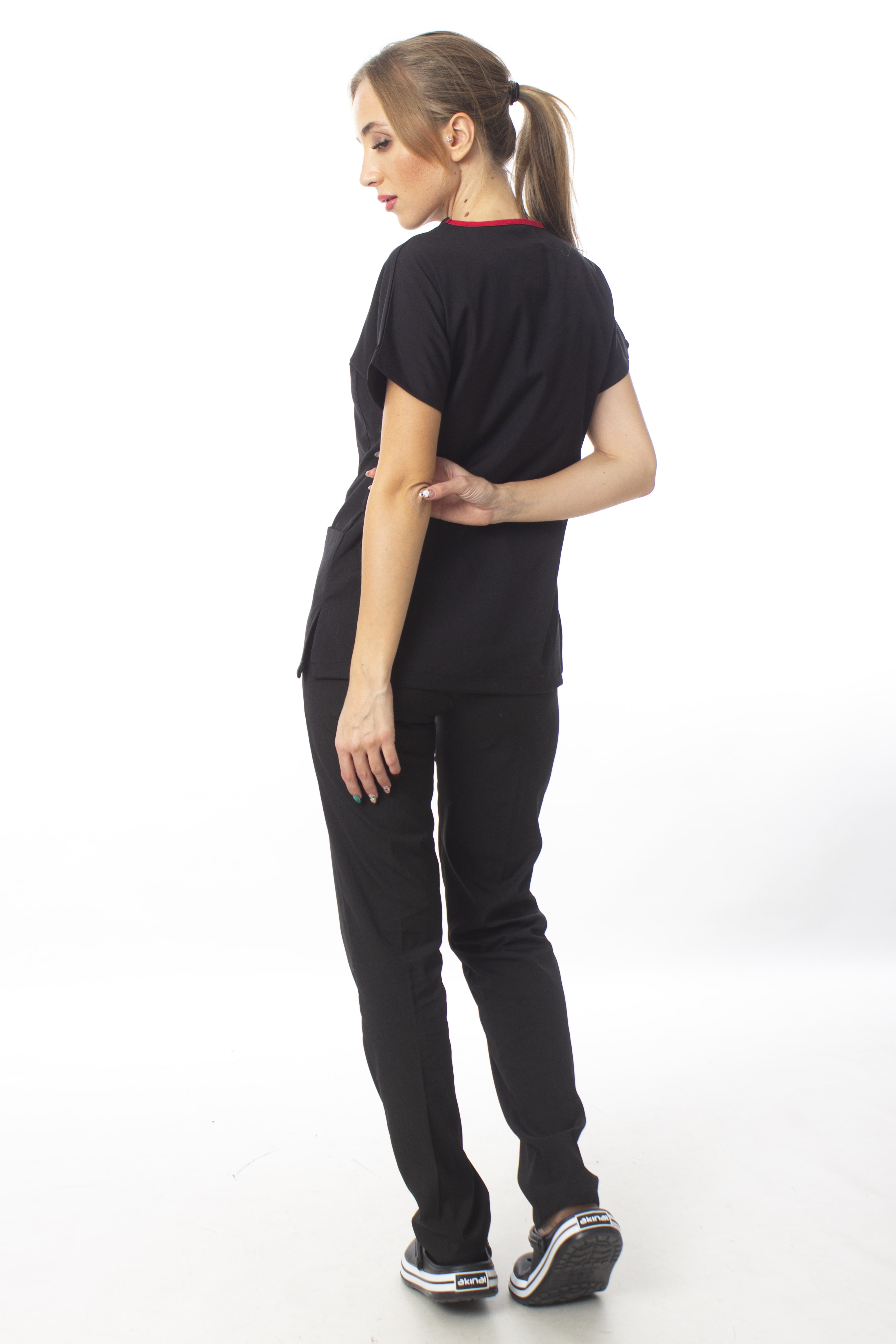 Premium Kumaş Likralı Cerrahi Doktor Hemşire Siyah Forma Takım