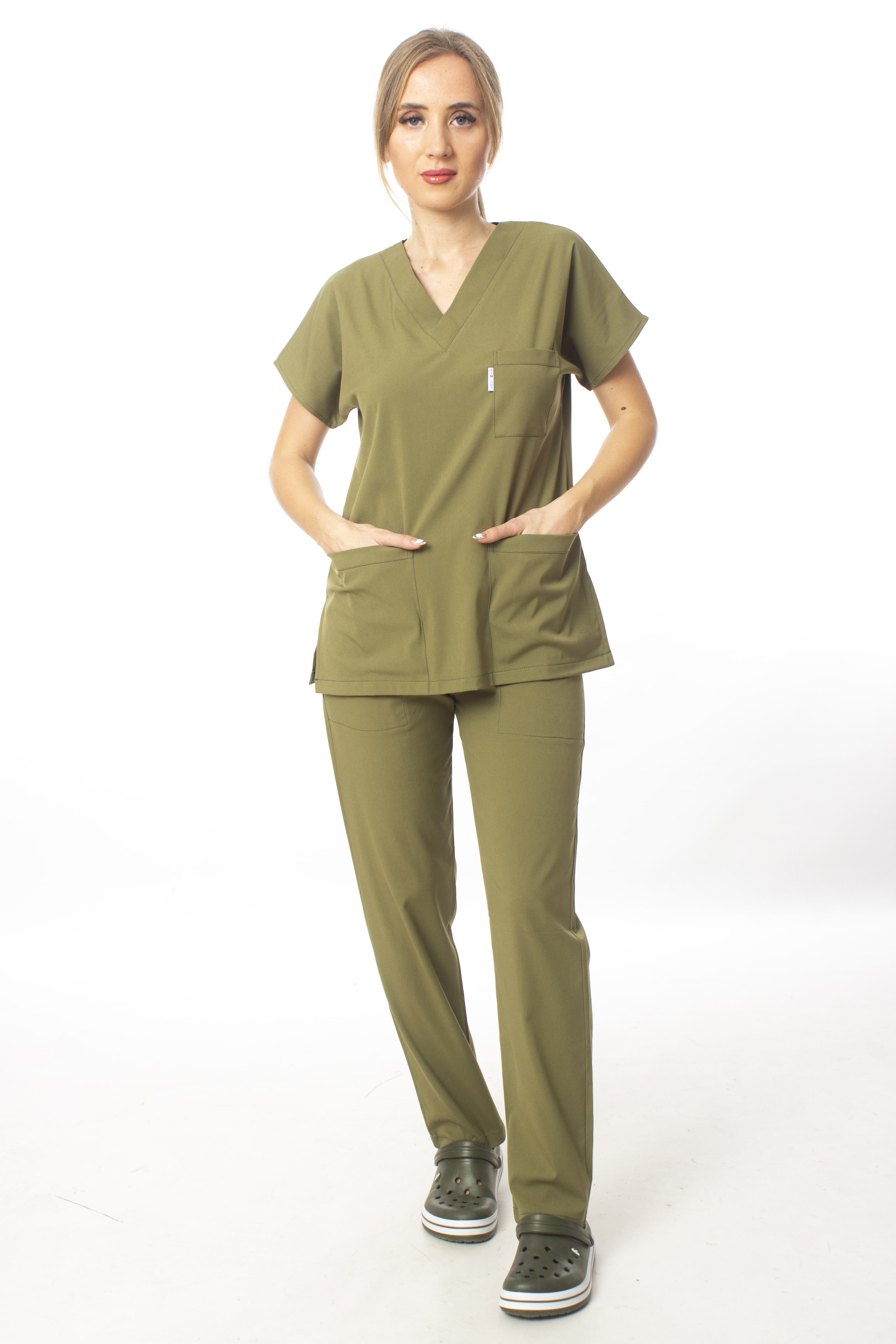 Premium Kumaş Likralı Cerrahi Doktor Hemşire Haki Yeşili Forma Takım
