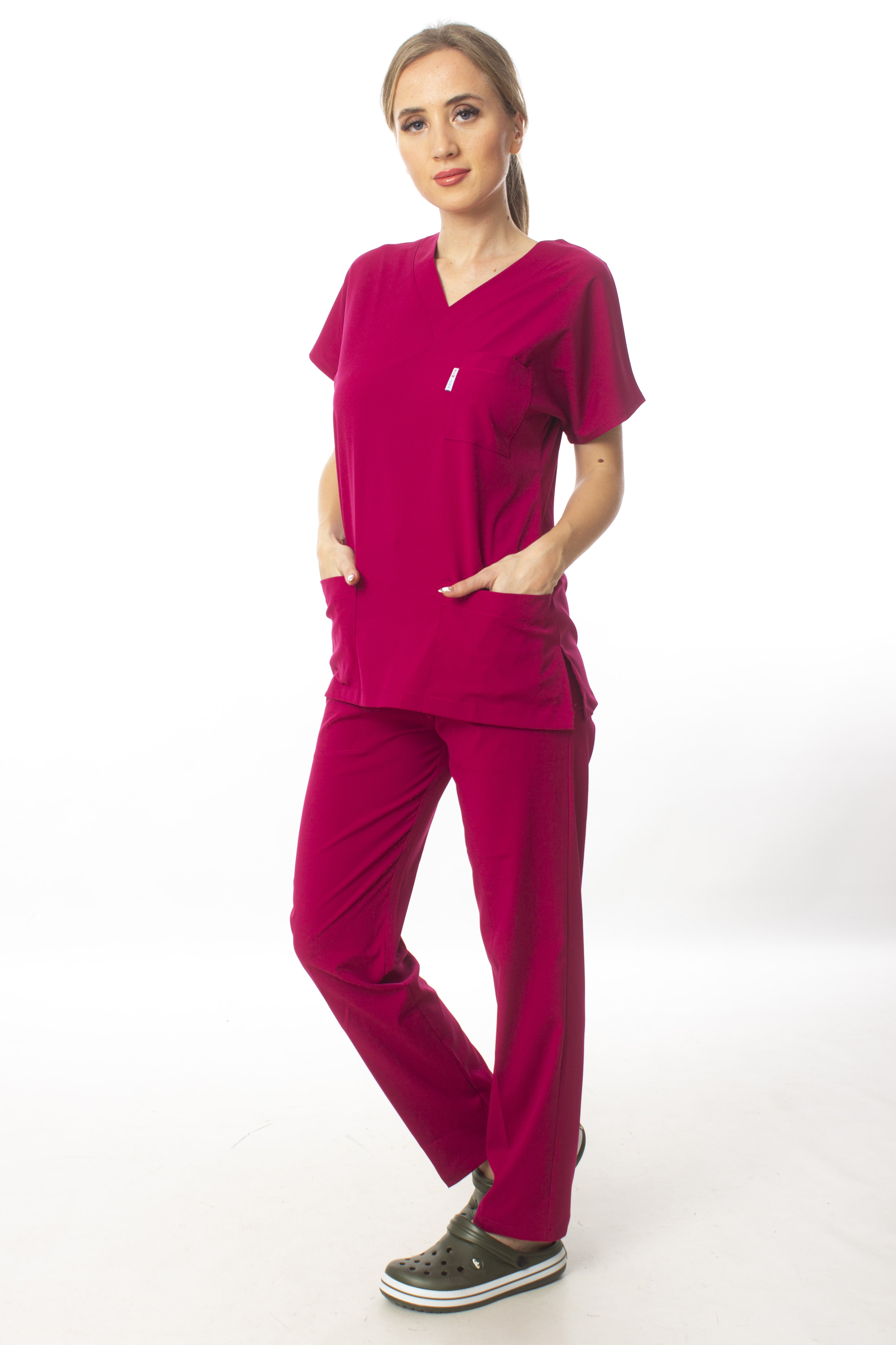 Premium Kumaş Likralı Cerrahi Doktor Hemşire Vişne Çürüğü Forma Takım