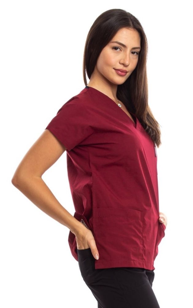 Bordo Cerrahi Doktor Hemşire Scrubs Forma Üst