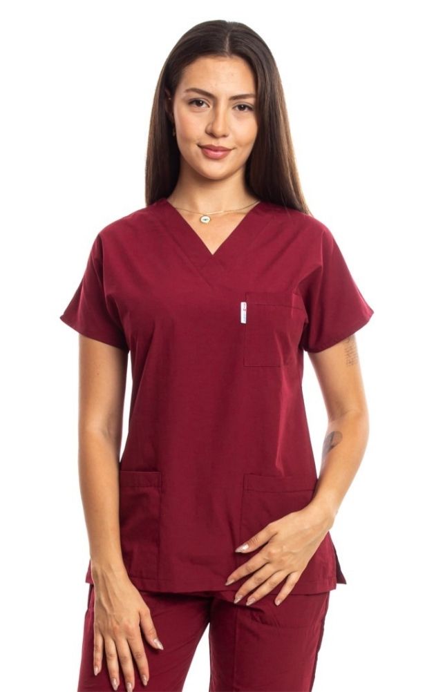 Bordo Cerrahi Doktor Hemşire Scrubs Forma Üst