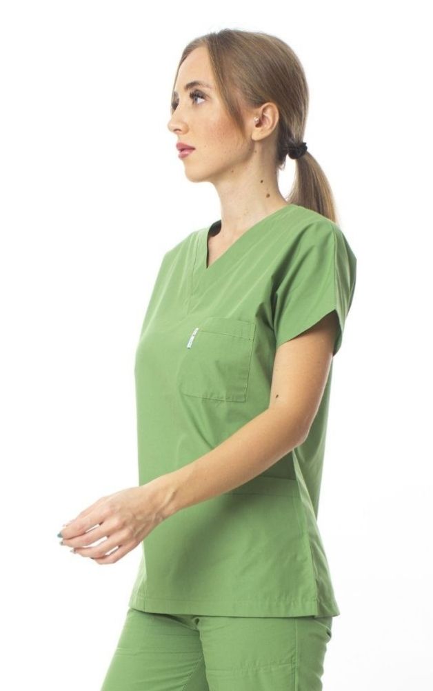 Fıstık Yeşili Cerrahi Doktor Hemşire Scrubs Forma Üst
