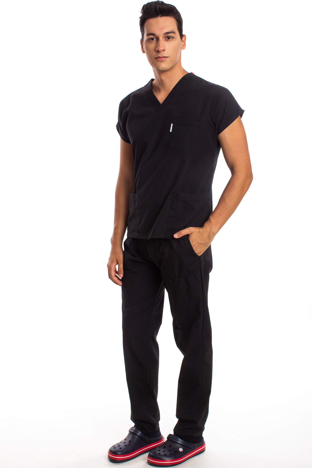 Siyah Erkek Cerrahi Doktor Hemşire Scrubs Forma Takım
