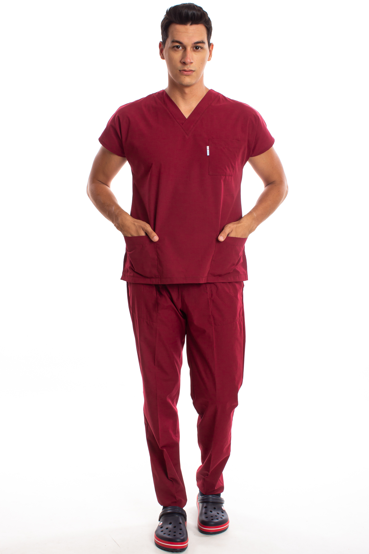 Bordo Erkek Cerrahi Doktor Hemşire Scrubs Forma Takım Erkek