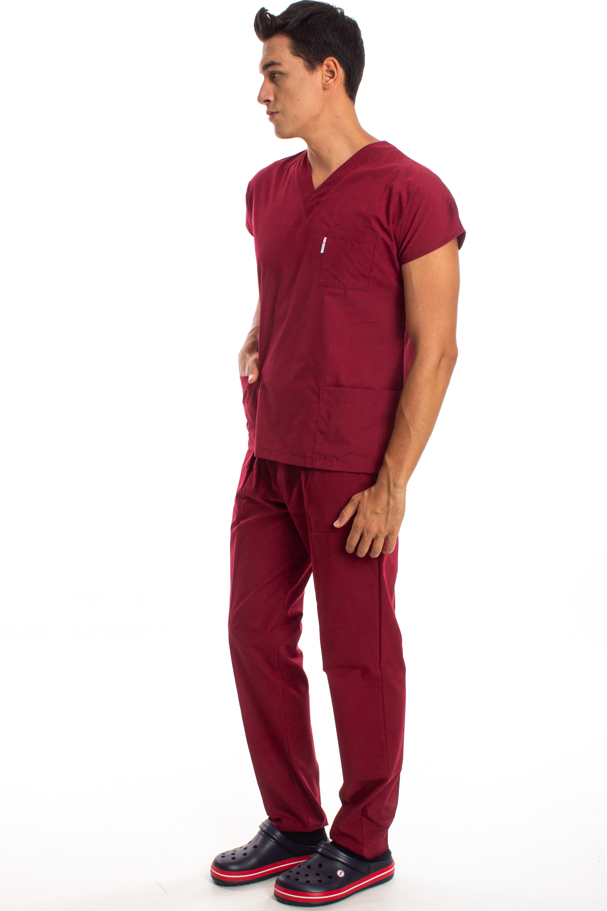 Bordo Erkek Cerrahi Doktor Hemşire Scrubs Forma Takım Erkek