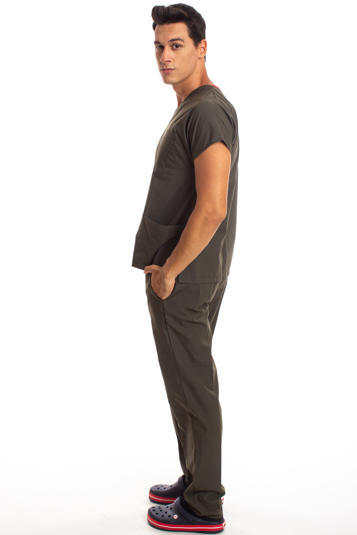 Haki Yeşili Erkek Cerrahi Doktor Hemşire Scrubs Forma Takım