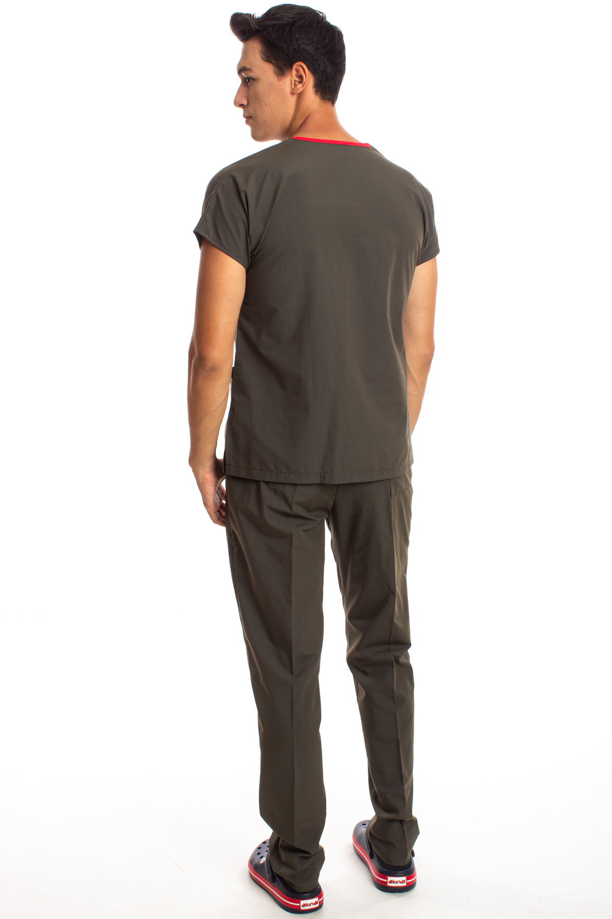 Haki Yeşili Erkek Cerrahi Doktor Hemşire Scrubs Forma Takım