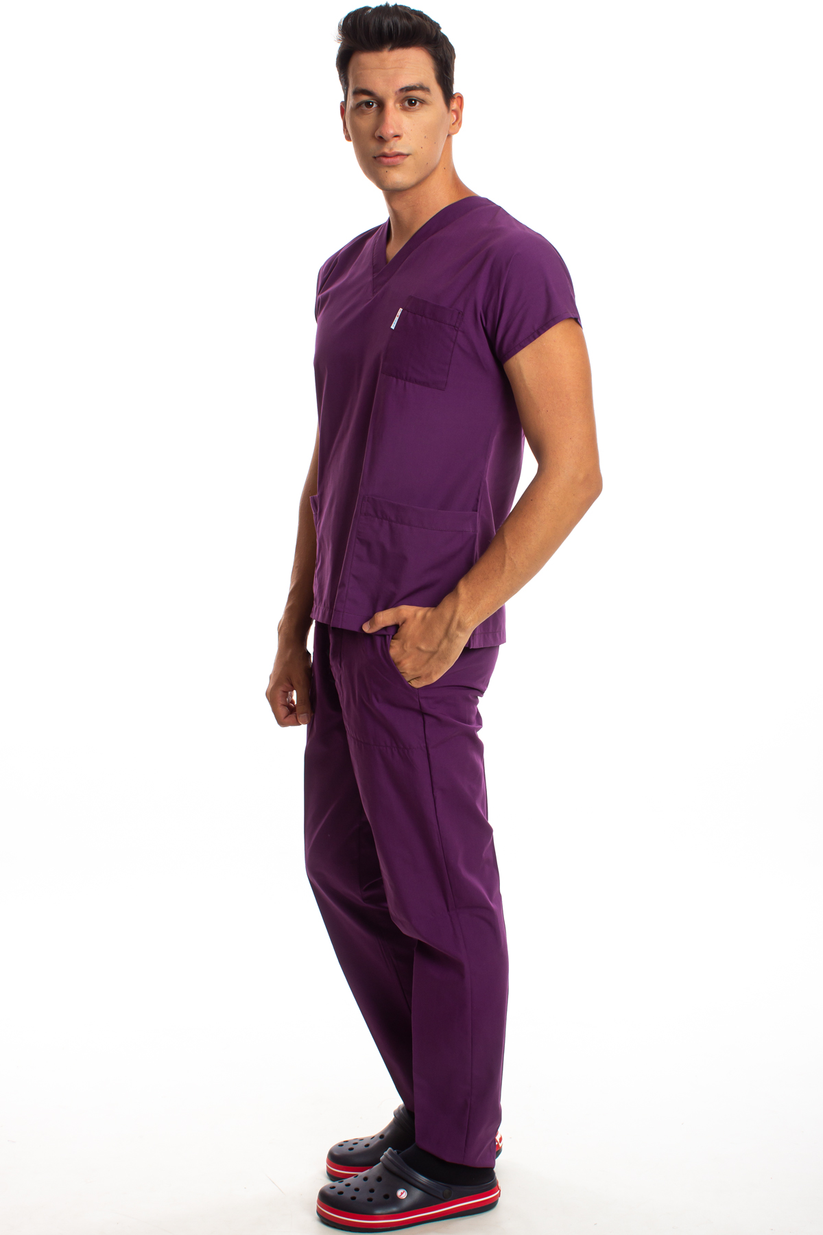 Mor Erkek Cerrahi Doktor Hemşire Scrubs Forma Takım