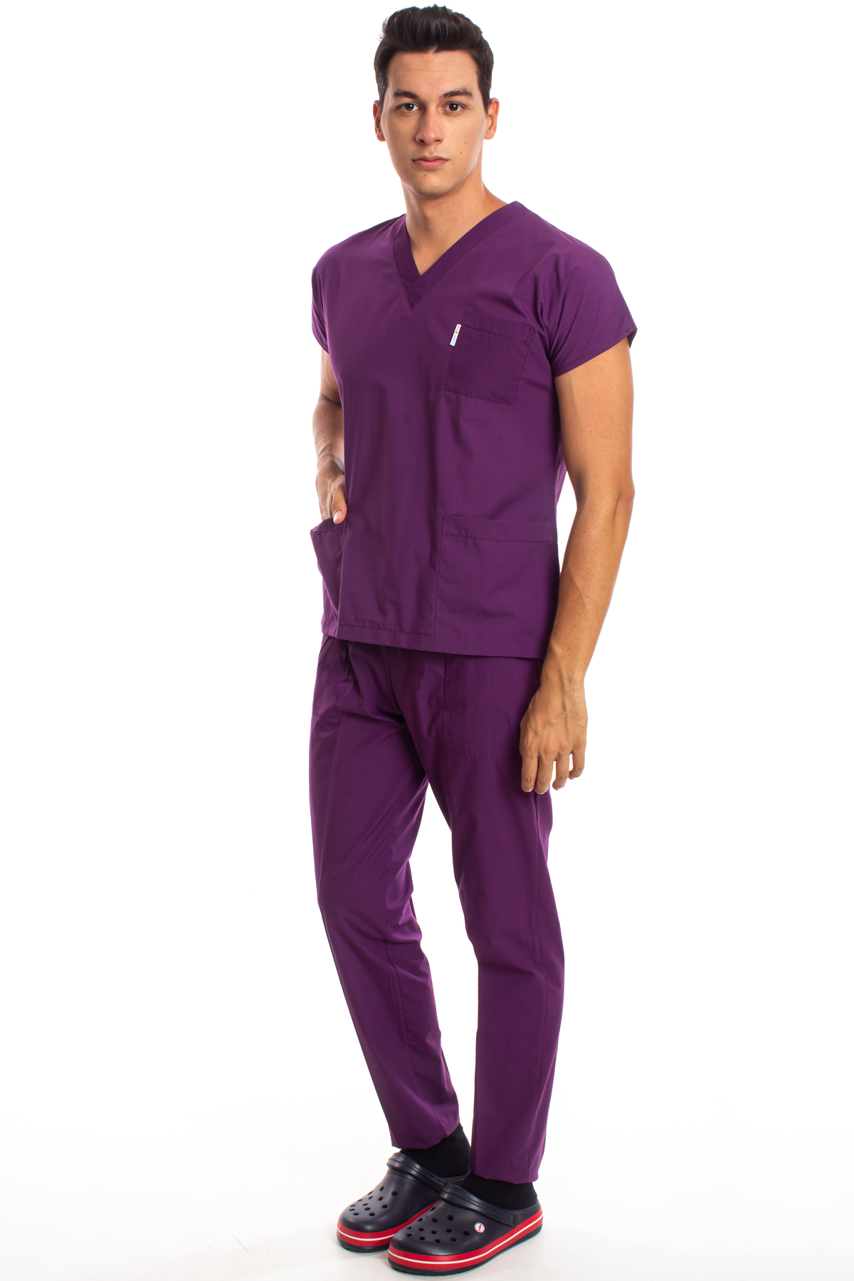 Mor Erkek Cerrahi Doktor Hemşire Scrubs Forma Takım