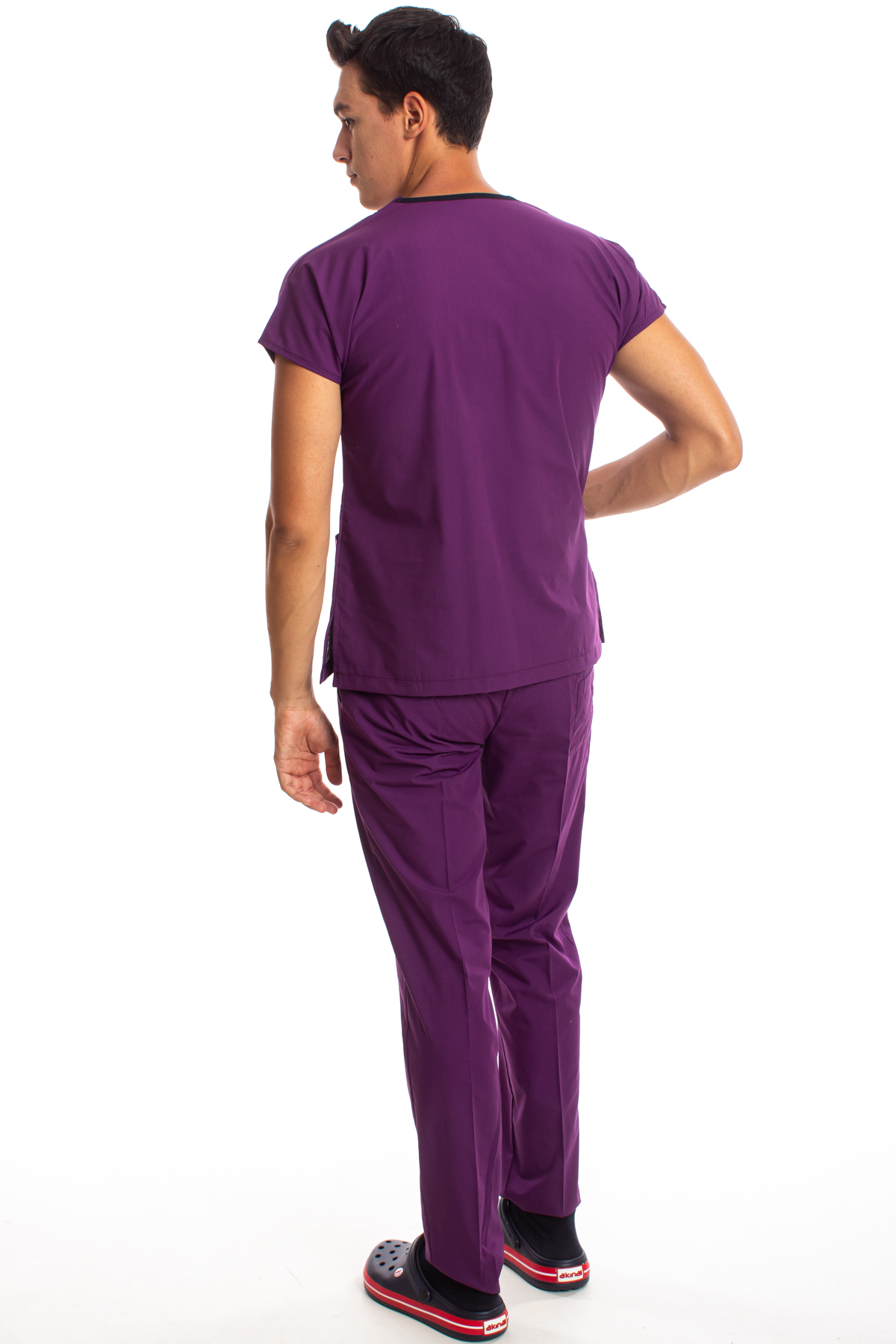 Mor Erkek Cerrahi Doktor Hemşire Scrubs Forma Takım