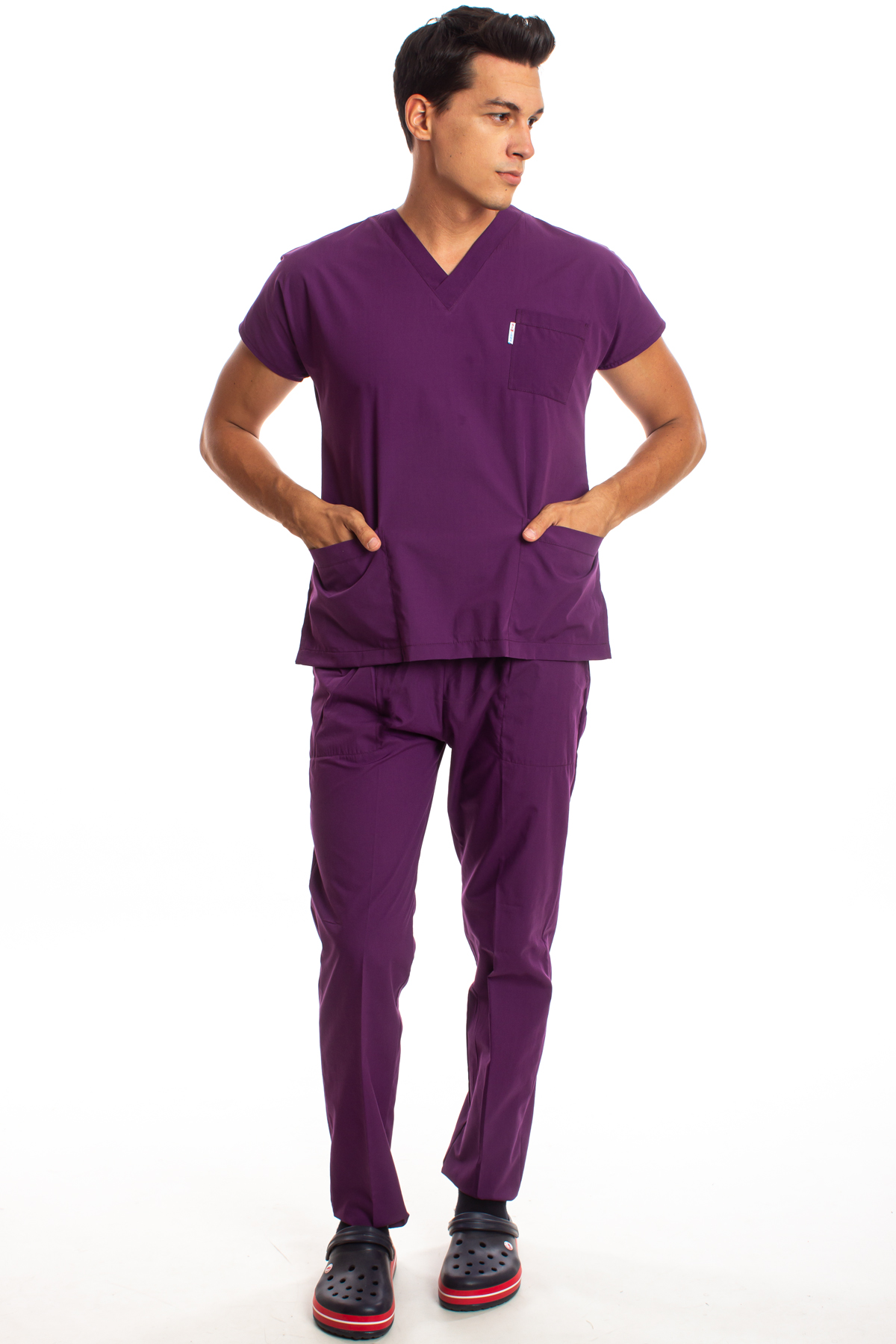 Mor Erkek Cerrahi Doktor Hemşire Scrubs Forma Takım