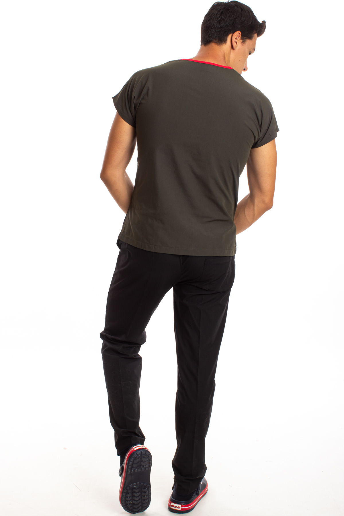 Üst Haki Yeşili Alt Siyah Erkek Cerrahi Doktor Hemşire Scrubs Forma Takım