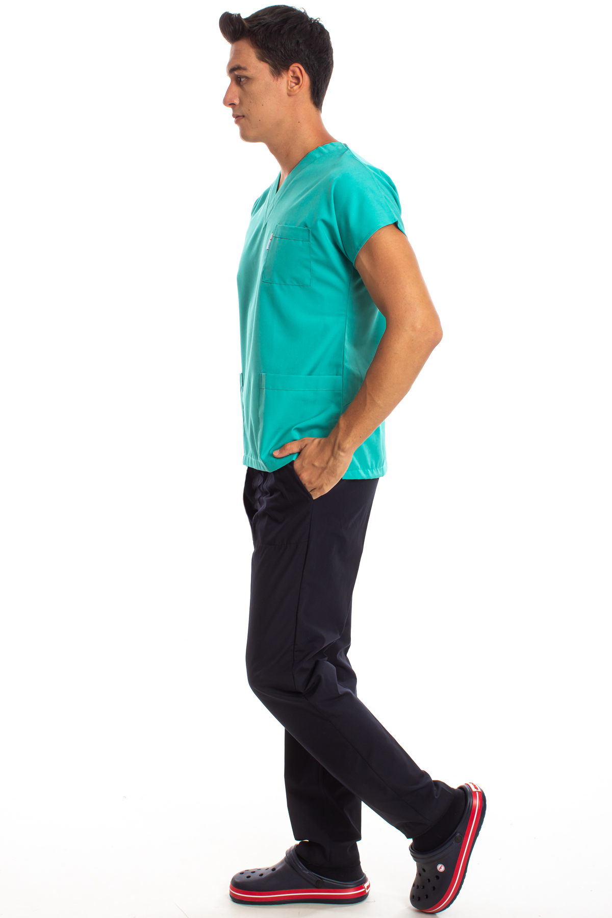 Alpaka Üst Benetton Yeşili Alt Lacivert Erkek Cerrahi Doktor Hemşire Scrubs Forma Takım