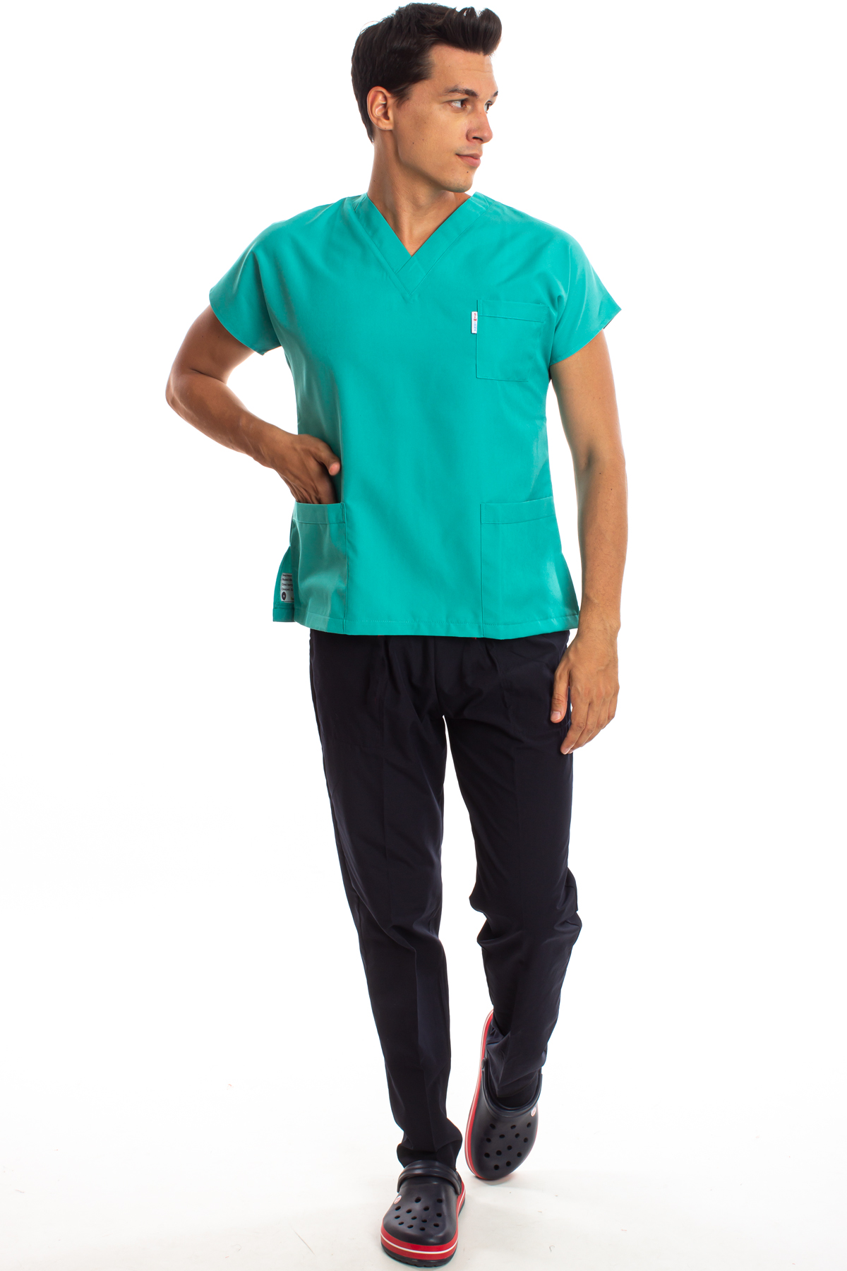 Alpaka Üst Benetton Yeşili Alt Lacivert Erkek Cerrahi Doktor Hemşire Scrubs Forma Takım