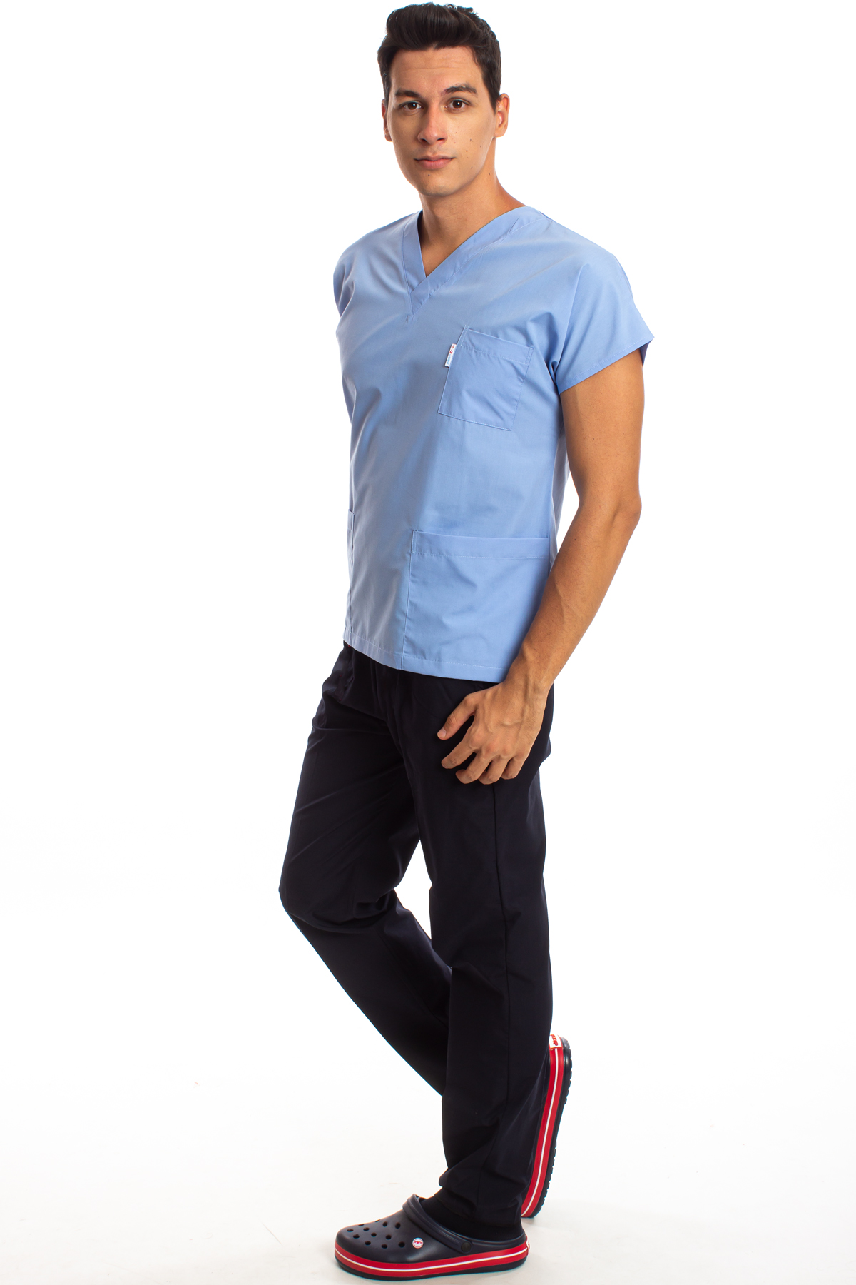 Üst Açık Mavi Alt Lacivert Erkek Cerrahi Doktor Hemşire Scrubs Forma Takım
