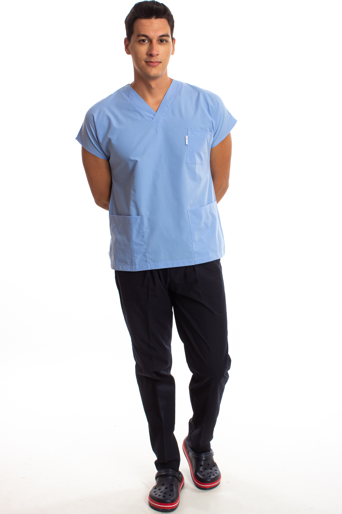 Üst Açık Mavi Alt Lacivert Erkek Cerrahi Doktor Hemşire Scrubs Forma Takım