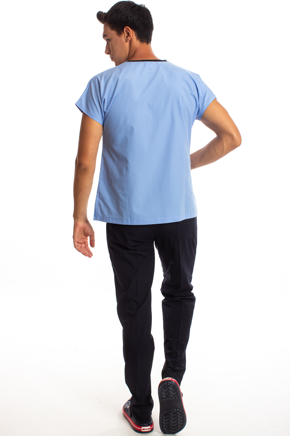 Üst Açık Mavi Alt Lacivert Erkek Cerrahi Doktor Hemşire Scrubs Forma Takım