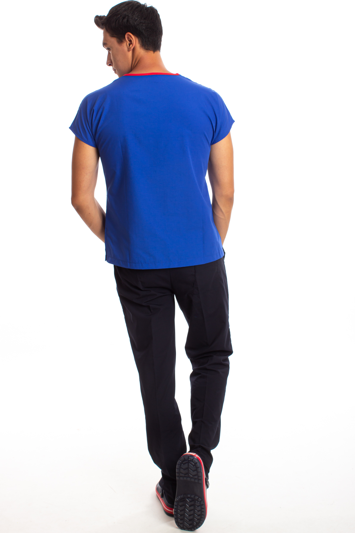 Üst Saks Mavisi Alt Lacivert Erkek Cerrahi Doktor Hemşire Scrubs Forma Takım