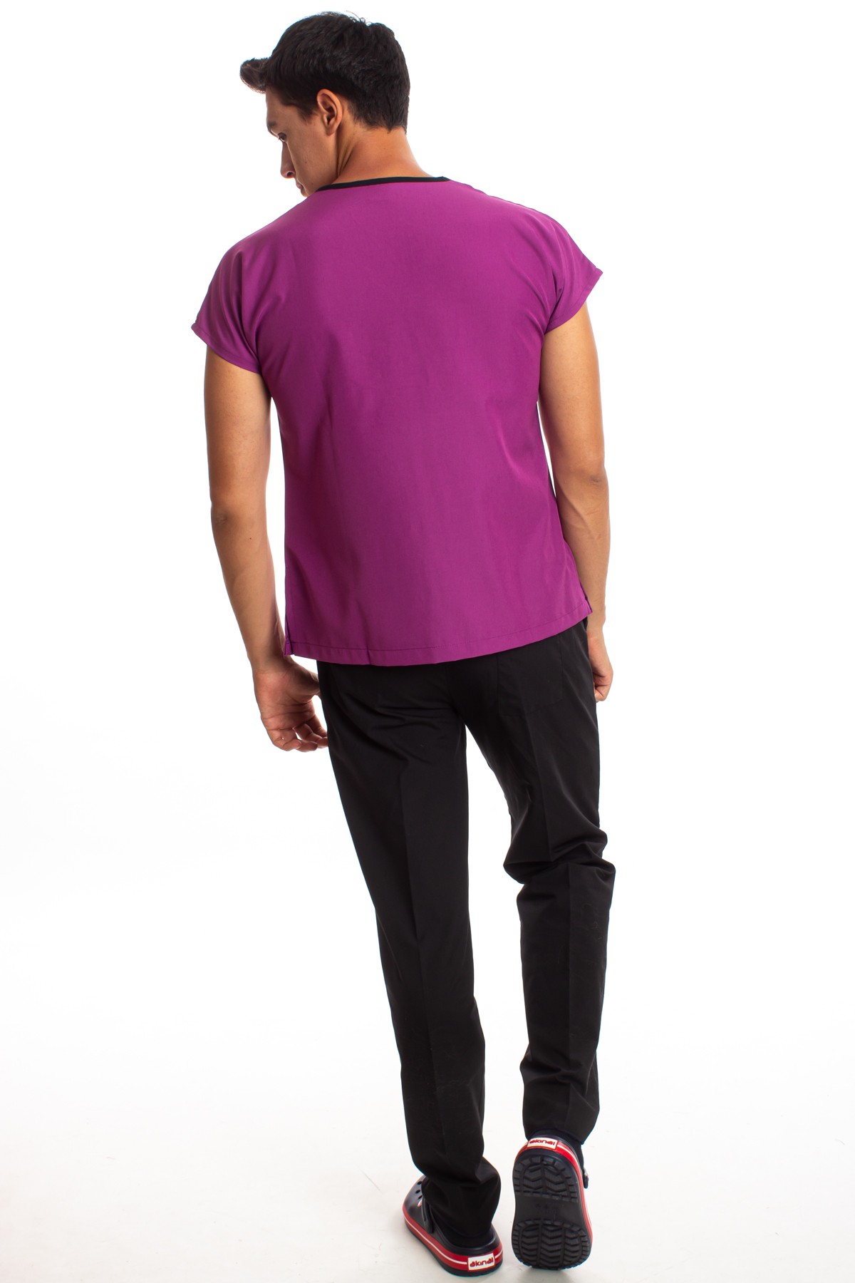 Alpaka Üst Eflatun Alt Siyah Erkek Cerrahi Doktor Hemşire Scrubs Forma Takım