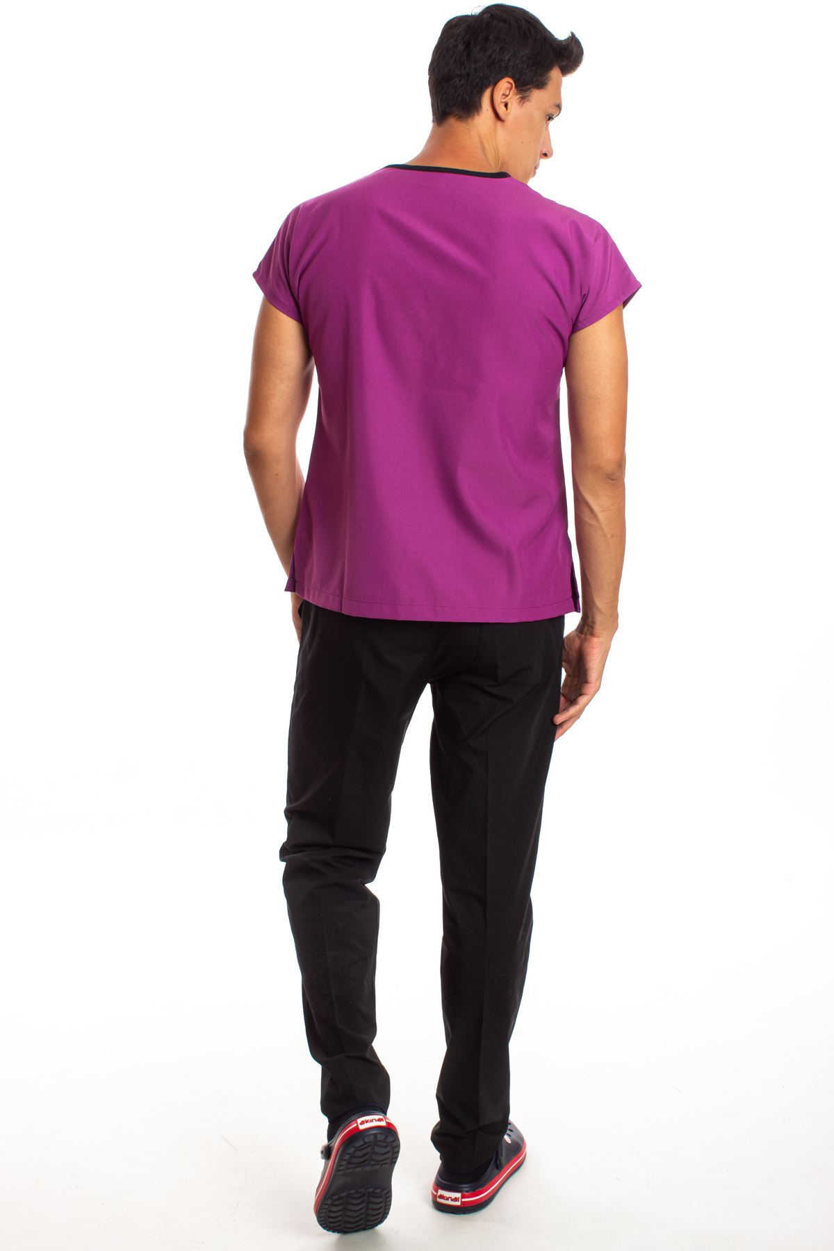 Alpaka Üst Eflatun Alt Siyah Erkek Cerrahi Doktor Hemşire Scrubs Forma Takım