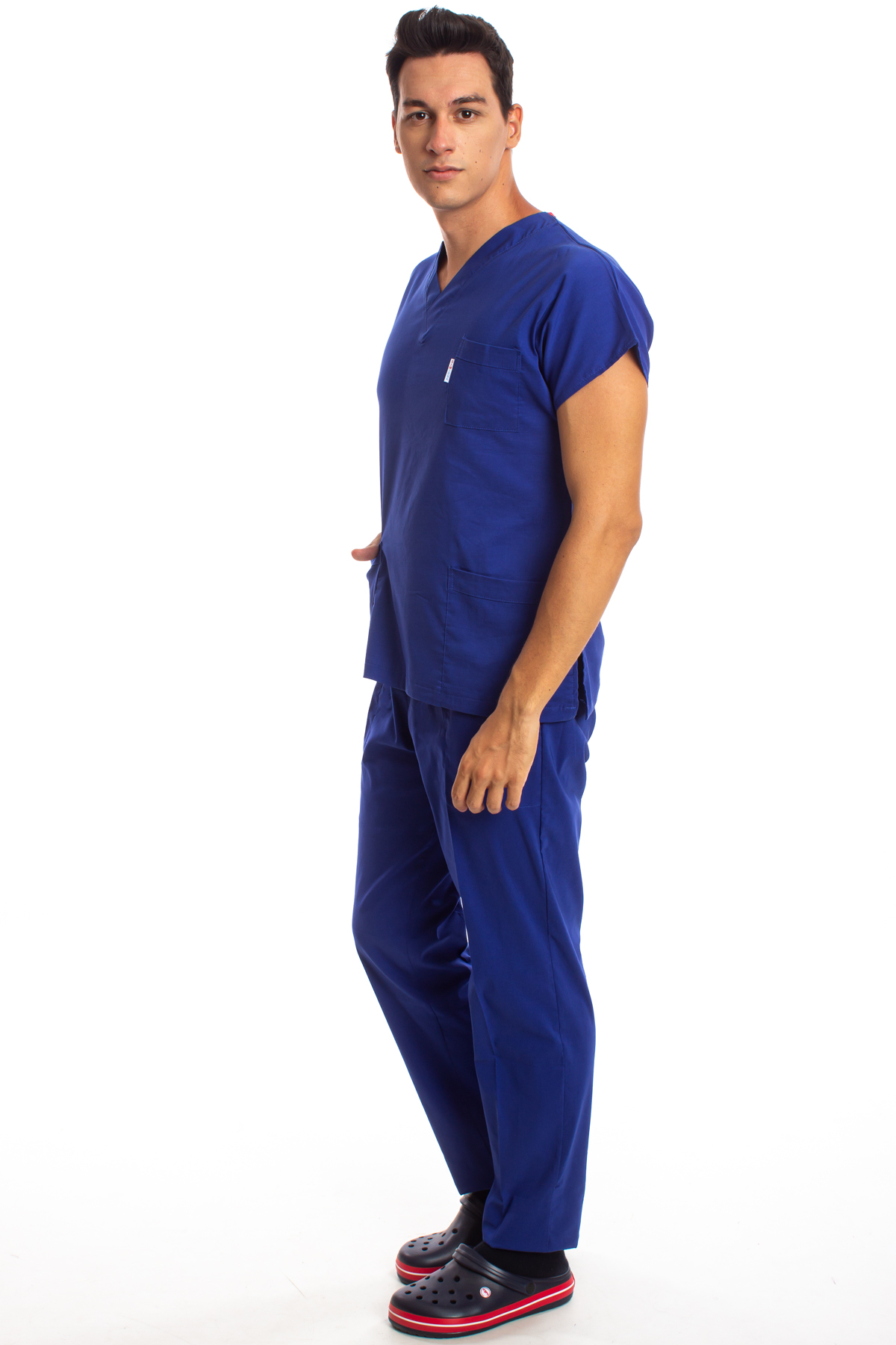 Premium Likralı Kumaş Erkek Cerrahi Doktor Hemşire Saks Mavisi Forma Takım