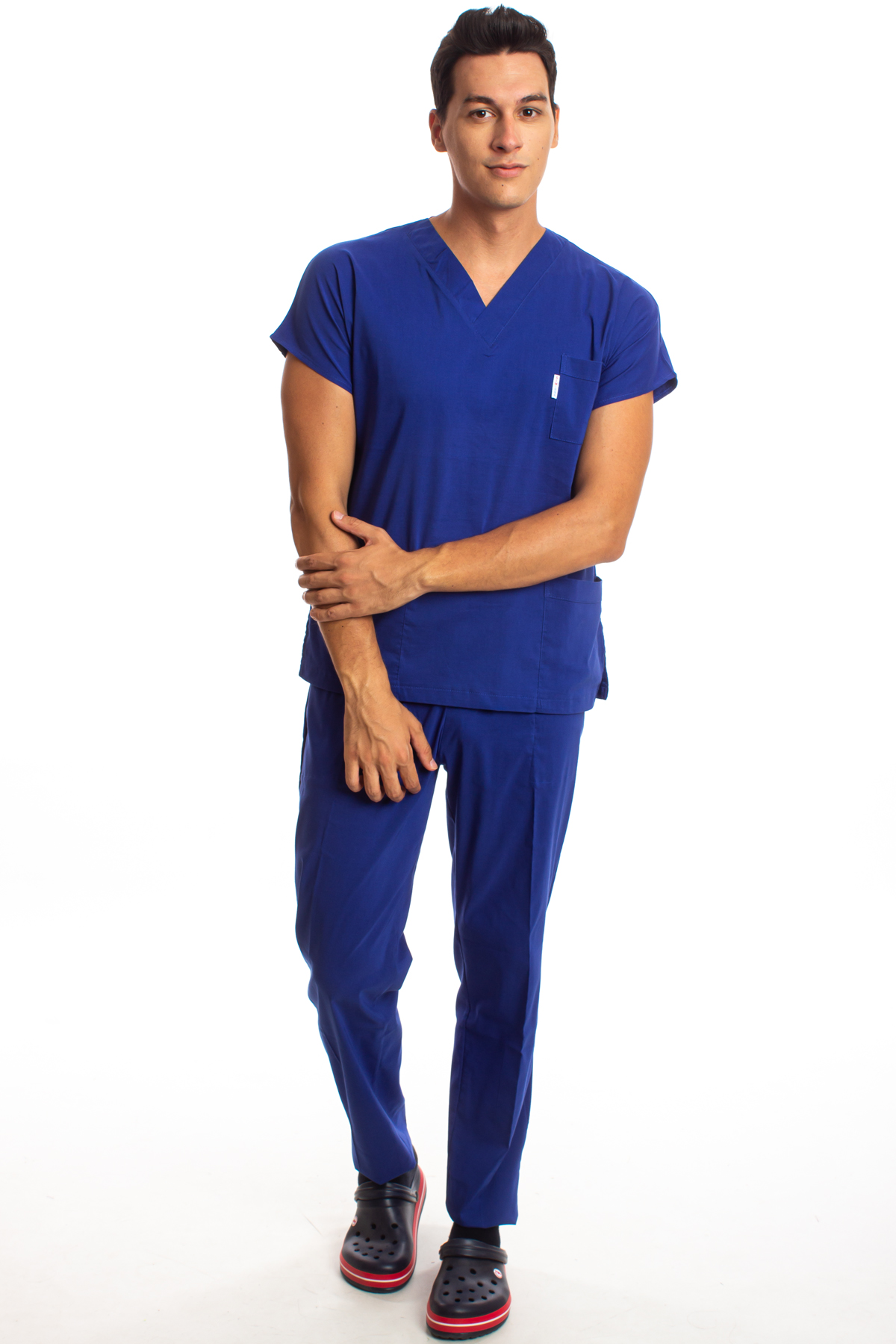 Premium Likralı Kumaş Erkek Cerrahi Doktor Hemşire Saks Mavisi Forma Takım