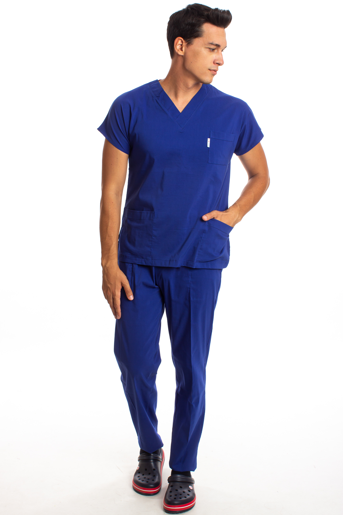Premium Likralı Kumaş Erkek Cerrahi Doktor Hemşire Saks Mavisi Forma Takım