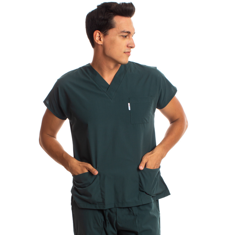 Avcı Yeşili Erkek Cerrahi Doktor Hemşire Scrubs Forma Üst