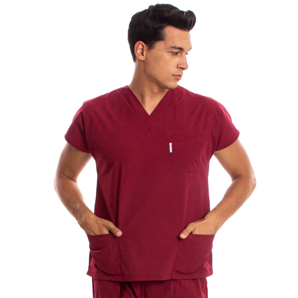 Bordo Erkek Cerrahi Doktor Hemşire Scrubs Forma Üst