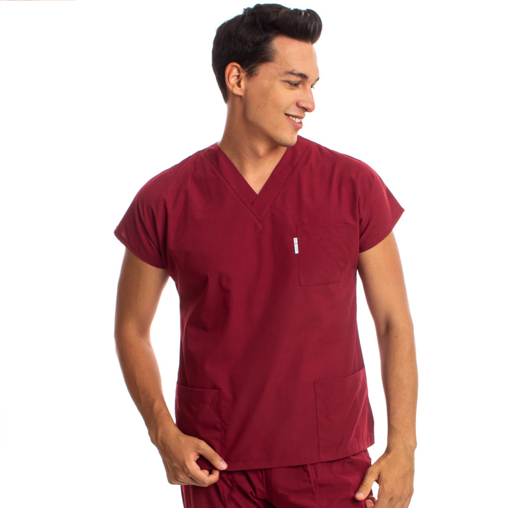 Bordo Erkek Cerrahi Doktor Hemşire Scrubs Forma Üst