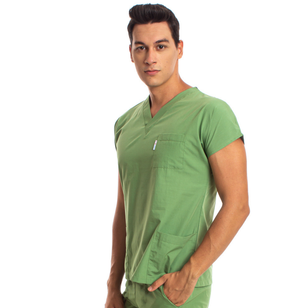 Fıstık Yeşili Erkek Cerrahi Doktor Hemşire Scrubs Forma Üst