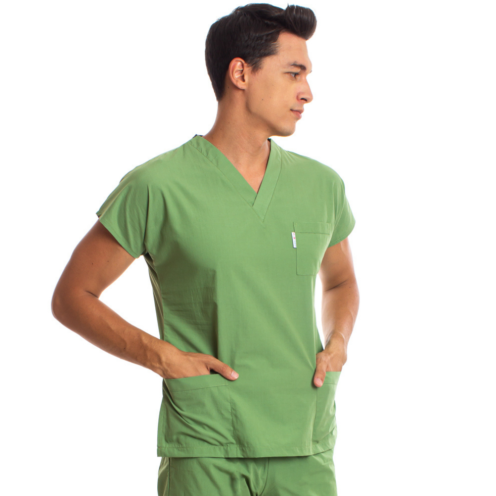 Fıstık Yeşili Erkek Cerrahi Doktor Hemşire Scrubs Forma Üst