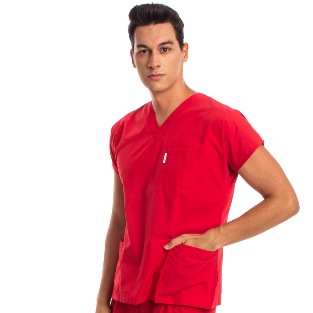 Kırmızı Erkek Cerrahi Doktor Hemşire Scrubs Forma Üst