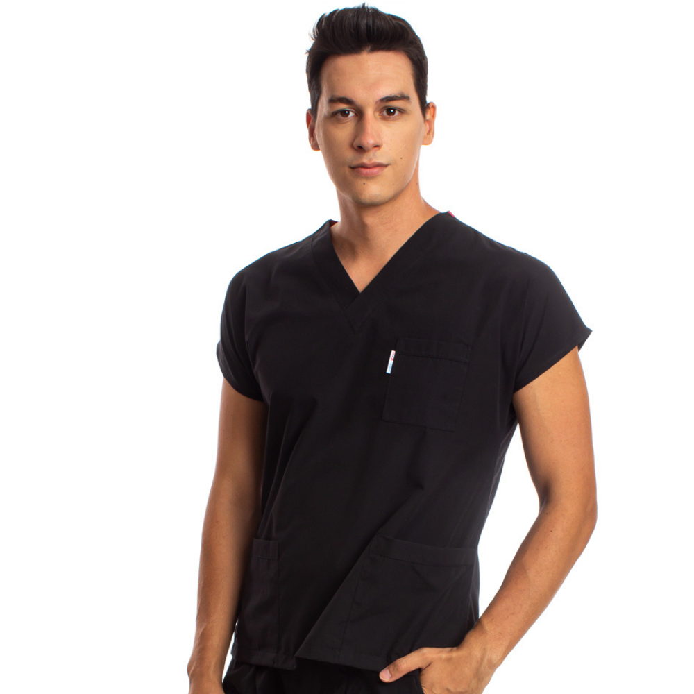 Siyah Erkek Cerrahi Doktor Hemşire Scrubs Forma Üst