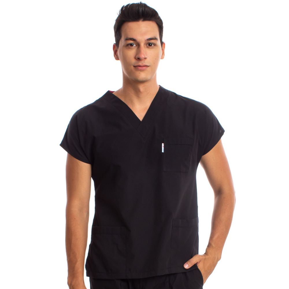 Siyah Erkek Cerrahi Doktor Hemşire Scrubs Forma Üst