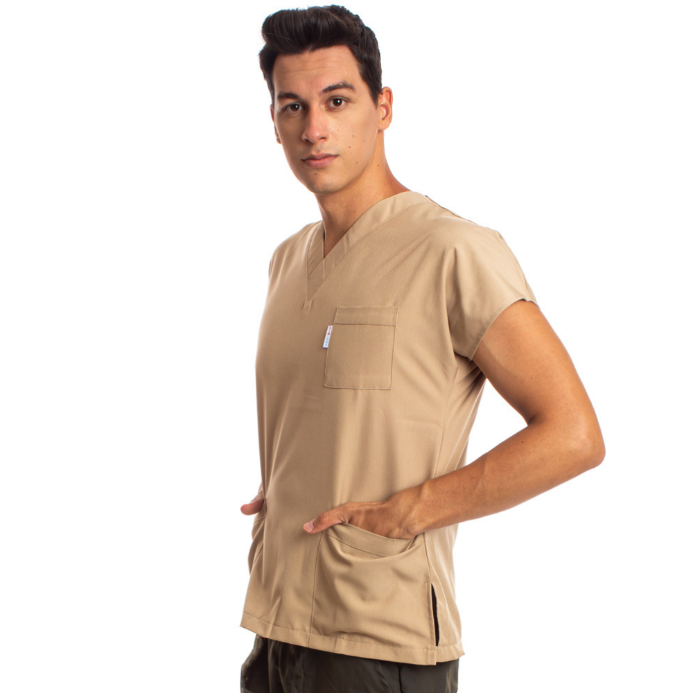 Alpaka Camel Erkek Cerrahi Doktor Hemşire Scrubs Forma Üst
