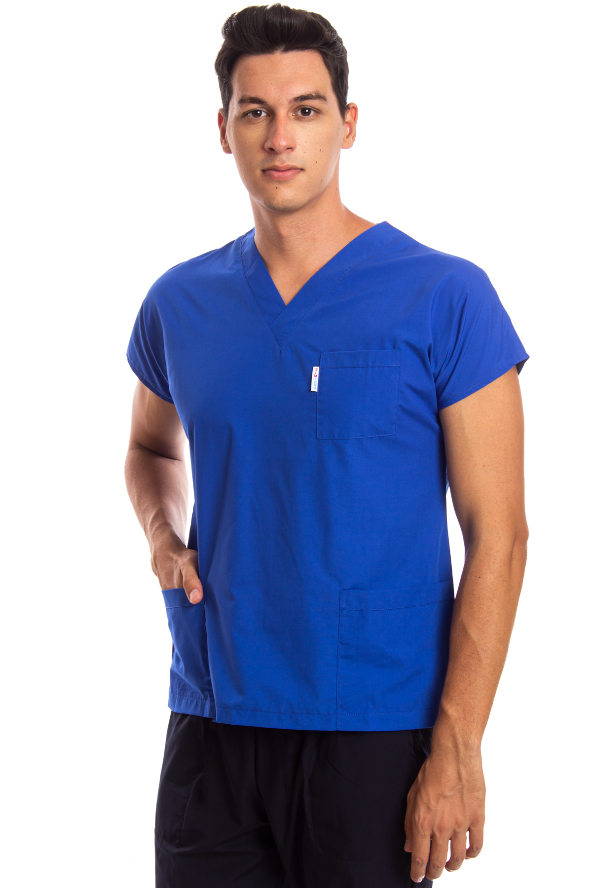 Saks Mavisi Erkek Cerrahi Doktor Hemşire Scrubs Forma Üst