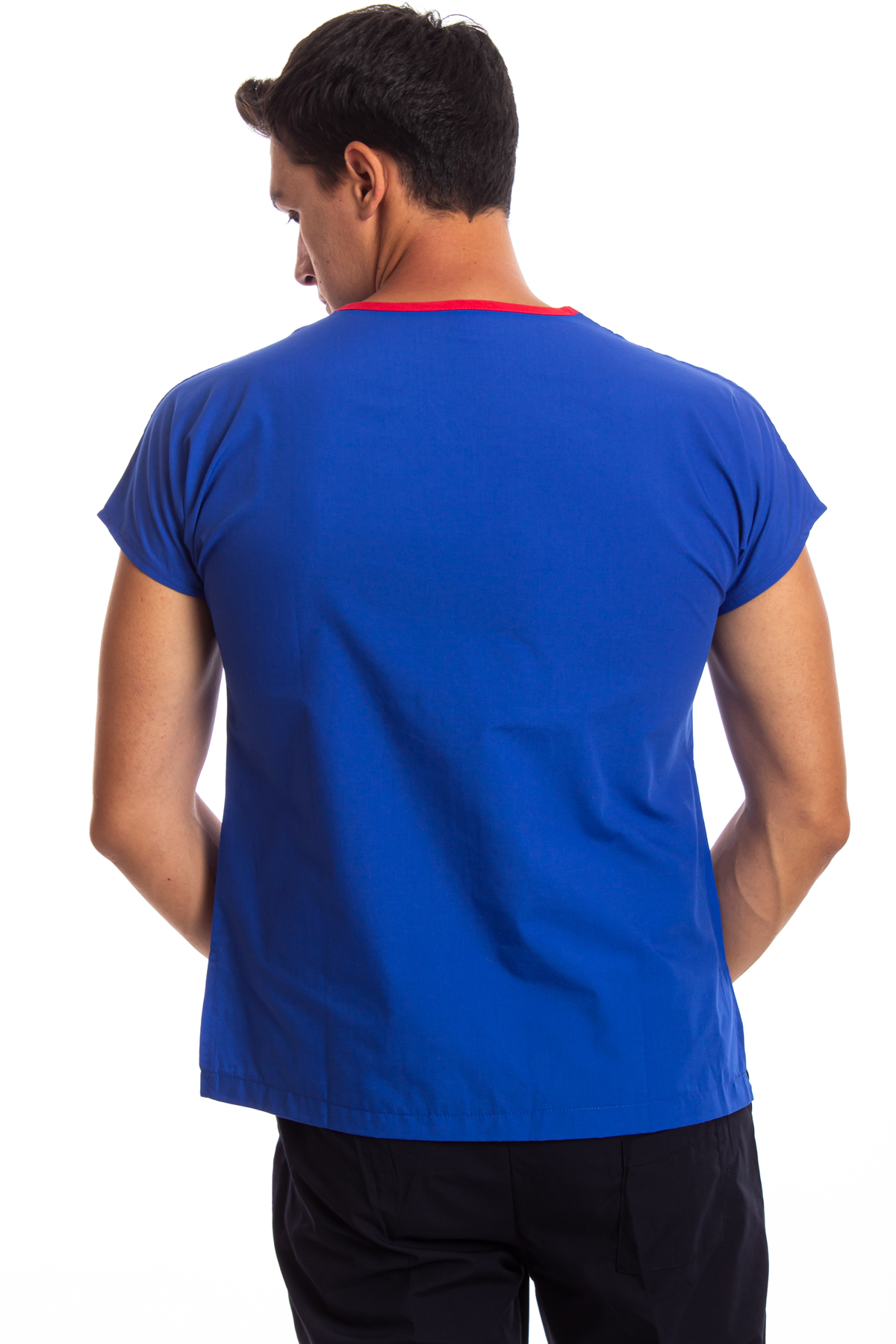 Saks Mavisi Erkek Cerrahi Doktor Hemşire Scrubs Forma Üst