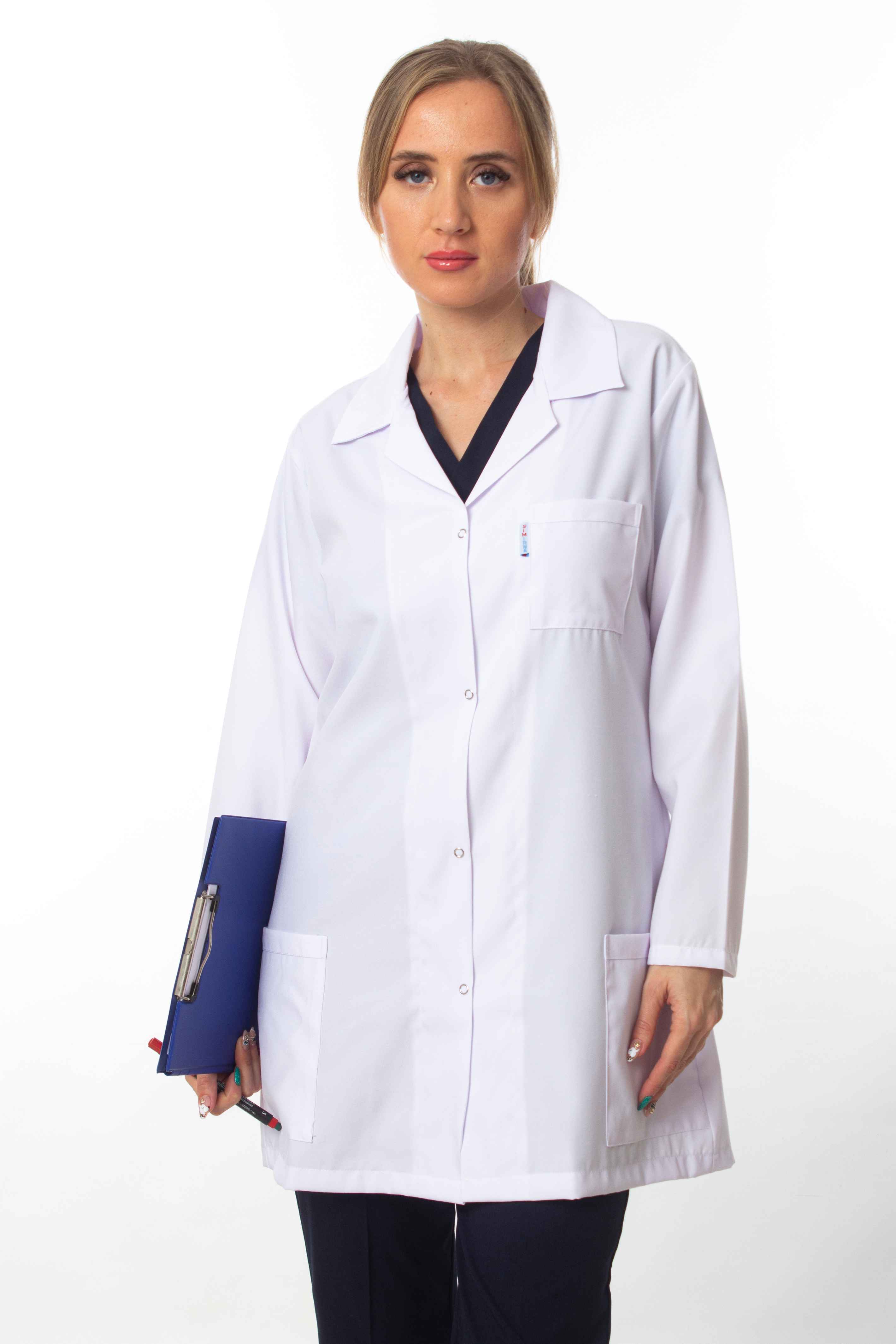 BEYAZ ÖNLÜK KADIN UZUN KOL UZUN BOY NORMAL YAKA DOKTOR HEMŞİRE ÖĞRETMEN ÖNLÜĞÜ