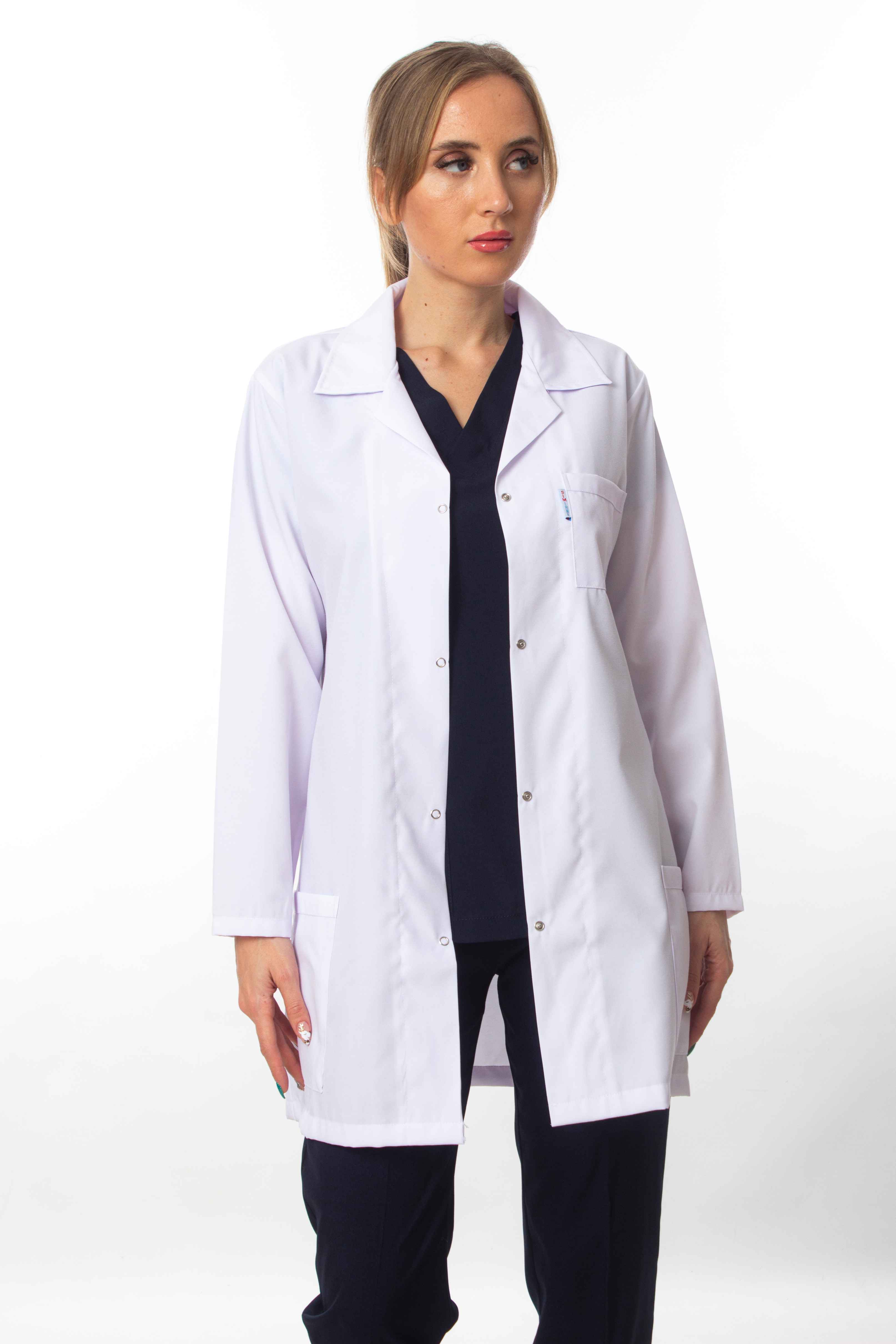 BEYAZ ÖNLÜK KADIN UZUN KOL UZUN BOY NORMAL YAKA DOKTOR HEMŞİRE ÖĞRETMEN ÖNLÜĞÜ
